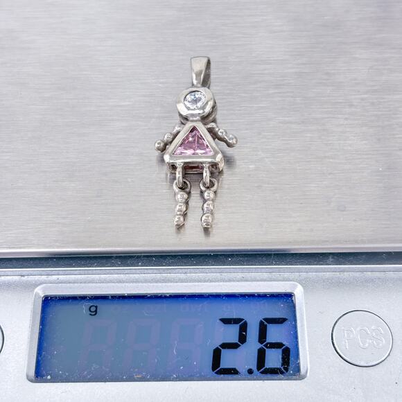 Pink Dress Girl Child Dangle Charm | Vintage 925 Sterling Silver Gift - Picture 7 of 7